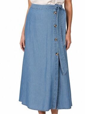 KUT from the Kloth Sz Md Denim Chambray Wrap Button Midi Skirt